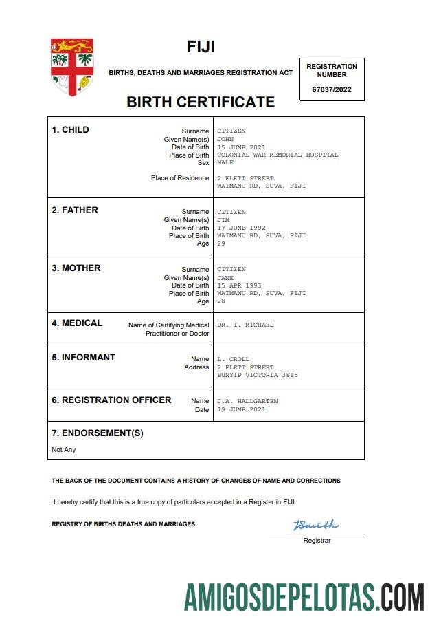 Para baixar modelo Word e PDF de certidão de nascimento de Fiji